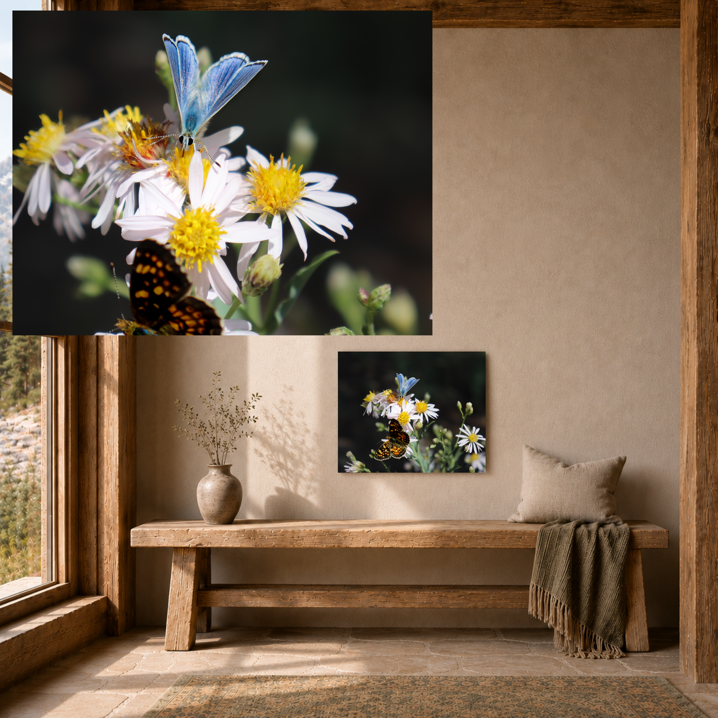 Quiet Resilience: “Butterflies on Wildflowers” - Metal Art Print