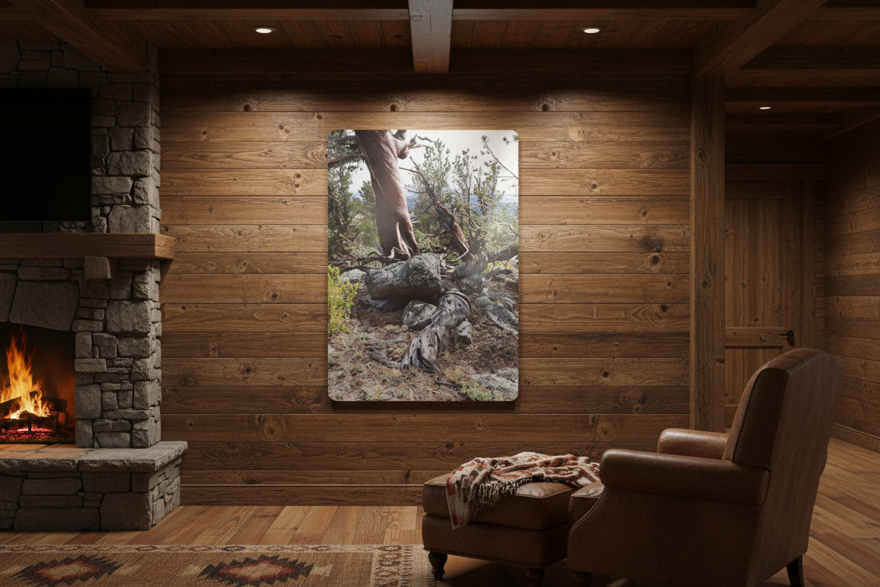 "Twisted Pine Roots in the Boulders" - Metal Wall Art