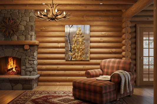 "Golden Dried Flower" - Metal Wall Art