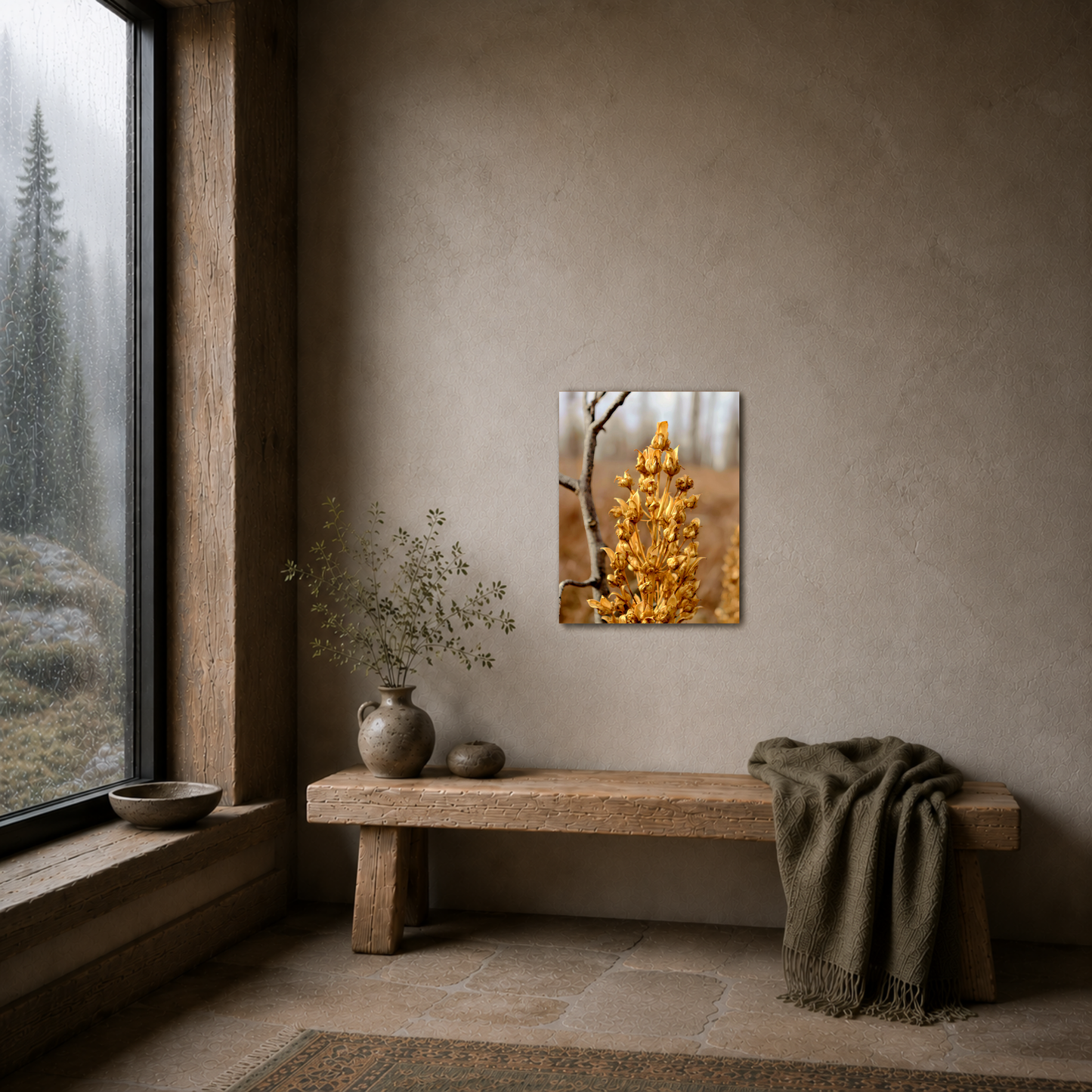 Remnants: “Golden Dried Flower” - Metal Wall Art