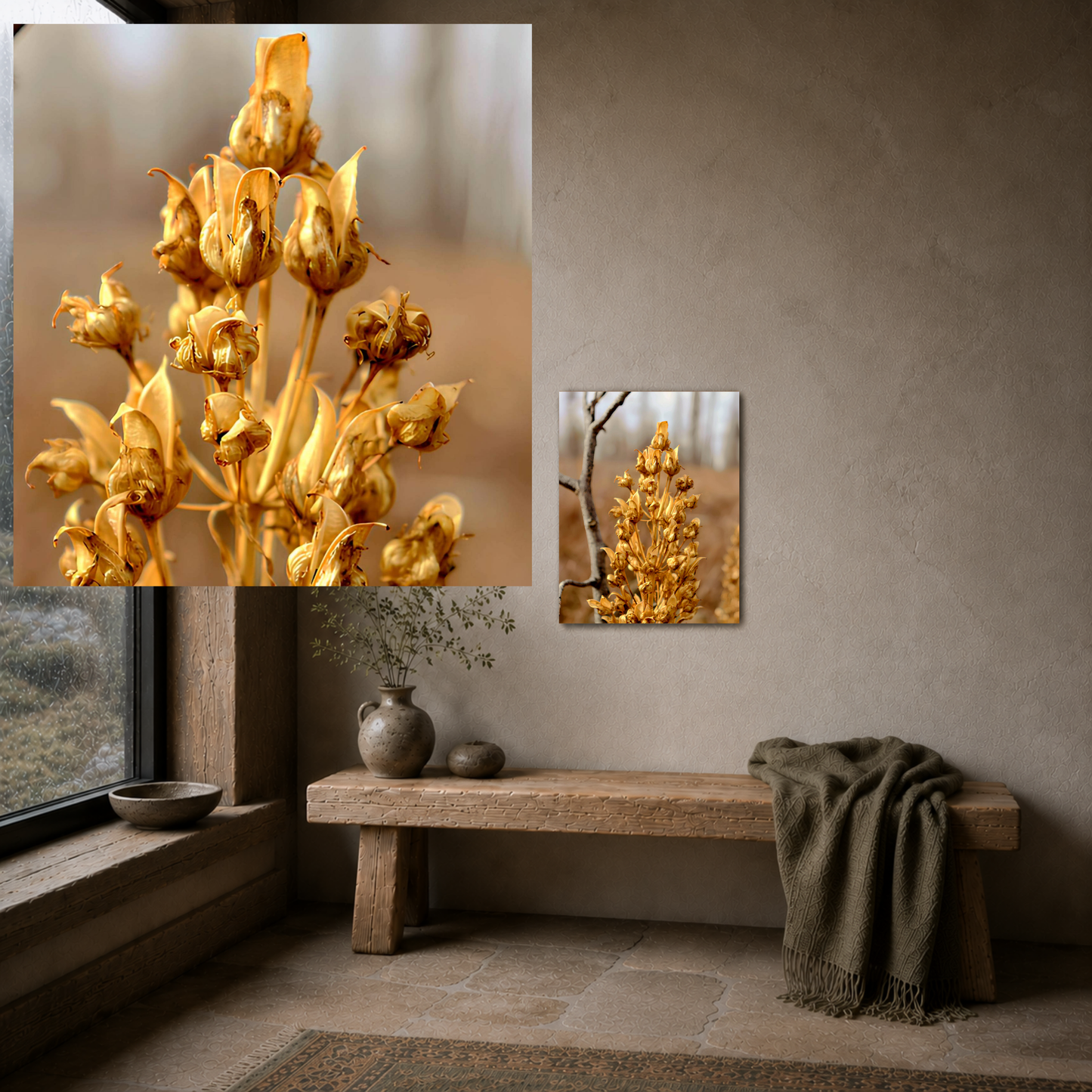 Remnants: “Golden Dried Flower” - Metal Wall Art